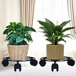 D&V ENGINEERING - Creative in innovation Heavy Duty Metal Plant Stand with Rolling Wheels for Indoor Outdoor Plants- Black (Round, Set of 2)