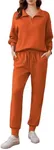 PINSPARK Women 2 Piece Lounge Sets Tracksuit Long Sleeve Half Zip Sweatshirt Sweatpants Jogger Sets 2024 Fall Travel Outfits,Orange Small