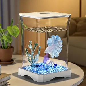 GarveeHome Betta Fish Tank, Mini Fish Tank Aquarium Starter Kit with Top Feeding Hole & Built-in Bottom Light Tabletop Decoration for Home Office, Gift