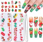 Makartt Christmas Decorations Gift Set 48pcs 3D Nail Charms Art Gems Cartoon Santa Claus Elk Christmas Tree Bells 3D Nail Accessories for Women with Art Tweezer Acrylic Nail Supply for Nail Techs DIY