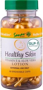 Healthy Skin Vitamin E Lotion with Aloe Vera Gel 60 ct - Face Serum Capsules - Reduce Wrinkles and Dark Spots - Rapid Skin Repair Moisturizer for Smooth Skin