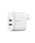 Belkin Dual USB Charger 24W (Dual USB Wall Charger for iPhone 13, 12, 11, Pro, Pro Max, Mini, iPadS, 20, S20+, S20 Ultra, Pixel 4, More) USB-A Charger, White