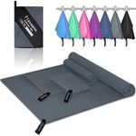 Flaveano Microfibre Towel, Travel Towel Set of 3 (180x90cm, 80x40cm, 50x30cm), Quick Drying for Camping, Swimming, Beach, Gym and Hiking - Dark Grey