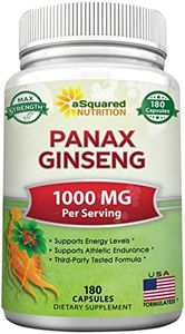 Red Korean Panax Ginseng (1000mg Max Strength) 180 Capsules Root Extract Complex, Asian Powder Supplement, High Dosage Ginsenosides in Seeds, Tablet Pills for Women & Men for Sex Health