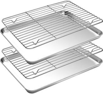 CEKEE Baking Sheets, Half Sheet Pan with Cooling Rack Set [2 Baking Pans + 2 Wire Racks], Stainless Steel Cookie Sheets for Baking, Warp Resistant & Heavy Duty, Size 17.3 x 12 x 1 Inches