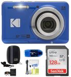 KODAK Pixpro FZ55 Digital Camera Bundle, Includes: SanDisk 128GB Memory Card, Hard Shell Camera Case, SD Card Reader and More (6 Items) (Blue)