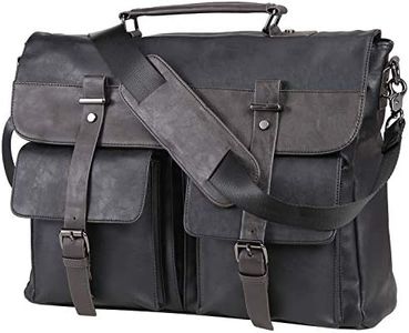 Leather Messenger Bag for Men, 17.3 Inch Vintage PU Leather Laptop Bag Briefcase Satchel, Large Messenger Bag Water Resistant Mens Work Bag (Black)