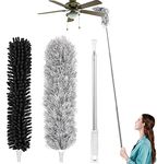 Dusters for Cleaning Extendable Bendable Head Ceiling Fan Duster for Cobwebs,Furniture,High Ceiling,Blinds,Car 1 Microfiber Duster Head+1 Chenille Duster Head+1 Telescopic Handle (30 to 100 inches)