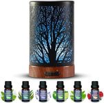 Oil Diffuser with Essential Oils Set – Aromatherapy Oil Diffuser 150ml with 6 Essential Oils Set, Cool Mist Diffusers for Essential Oils, Waterless Auto Shut-Off,7 Colors Night Light, Gifts for Mom