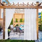 NICETOWN 2 Panels Outdoor Patio Curtains Waterproof, Detachable Sticky Tab Top Indoor Outdoor Sheer Voile Drapes Airy & Elgant Easy Haning for Pergola, W54 x L96, White