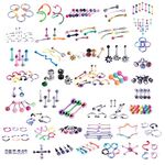 BodyJ4You 120PC Body Piercing Random Jewelry Kit CBR BCR Rings Barbells Studs Screws Curved Bars Belly Button Cartilage Tragus Nose Septum Tongue 14G 16G 18G Steel Bulk Mix