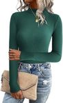 Zeagoo Women Long Sleeve Mock Neck Rib Knit Slim Fit Shirts Basic 2024 Casual T-Shirt Going Out Workout Outfits Evergreen