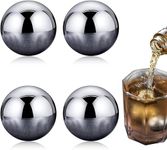 4Pcs Round Whiskey Stones Spherical Reusable Stainless Steel Ice Cubes Golf Ball Whiskey Stones Balls Metal Ice Balls Scotch Gift Set for Red Wine Scotch Whiskey Bar Beer (25mm Round Shape)