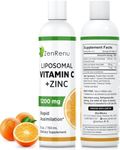 Liposomal Vitamin C & Zinc Liquid -1200mg Supplement Drink- Rapid Cellular Absorption - Great Tasting Drops for Adults & Kids - Immune Support & Antioxidant - Sunflower Lecithin No GMO by ZenRenu