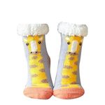 El Regalo 1 Pair Thermal Fluffy Socks for Kids- Girls/Boys - Soft Warm Fleece Lining Knitting Non-Slip Winter Slipper Socks - Christmas Santa, Heart & Giraffe (Giraffe Slipper Socks, 3-6 Years)