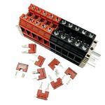 Dinkle Assembly Kit DK35N Red/Black 10 Gang Box Connector DIN Rail Terminal Blocks, 1/0-12 AWG, 150 Amp, 600 Volt 8 Jumpers Included