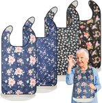 Bravace 4 Pack Adult Bibs for Elderly Women Washable Reusable Waterproof Clothing Protector with Detachable Crumb Catcher, Bibs for Adult Women and Men, Senior Citizen Feeding Bibs