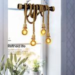 Hemp Rope Pendant Light Retro Vintage Rope Light Rope Lights Chandelier Round Hanging Lamp Height Adjustable E27 Industrial Pendant Lamp Hand Woven Ceiling Light Lighting (4 Bulbs) ...