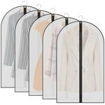 Garment Bags,5PCS Dustproof Garment Covers PEVA Translucent Clothes Covers with Zip Moth Proof Suit Protector Bags Waterproof Dress Covers for Shirts Coats Costumes (60X100cm)