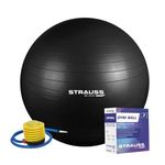 STRAUSS Anti-Burst Rubber Gym Ball with Free Foot Pump | Round Shape Swiss Ball for Exercise, Workout, Yoga, Pregnancy, Birthing, Balance & Stability, 75 cm, (Black)