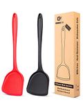 Pack of 2 Silicone Wok Spatula, Non-Stick, Heat, Stain and Odor Resistant, Easy to Clean and Dishwasher Safe, Seamless Kitchen Utensil for Cooking, Baking, Stir-Fry (Black-RED)