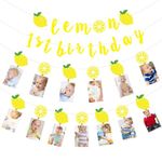 Lemon 1st Birthday Photo Banner Baby Summer Fruit Lemon Birthday Photo Banner for Newborn to 12 Months Milestone Photograph Bunting Garland for Summer Baby First Summer Birthday Party Decoration