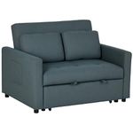 HOMCOM 2 Seater Sofa Bed, 120 cm Convertible Bed Settee, Modern Fabric Loveseat Sofa Couch with 2 Pillows, Side Pockets for Living Room, Guest Room, Charcoal Grey