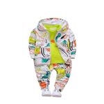 Googogaaga Boy's Cotton Printed Hoodie Sweatshirt with Joggers in White Baby Boys Clothing Set (4-5 Years)