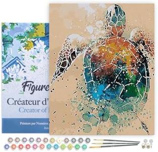 Figured'Art Paint by Numbers for Adults with Frame Turtle Design 16"x20" - Craft Art Painting DIY Kit Canvas Already Stretched on a Wooden Frame