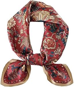 ANDANTINO 100% Pure Mulberry Silk Square Scarf for Hair-27'' Women Men Natural Silk Neckerchief Digital Printed Headscarf, Garnet, Medium