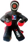 QMUK MATARTS MMA Grappling Brazilian Jiu Jitsu Wrestling Mixed Martial Arts Judo Training Kick Boxing Dummy (Leather - Black/Red, 59" - 5 feet)