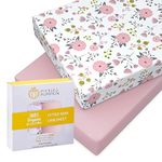 Pickle & Pumpkin Premium Graco Pack n Play Mattress Sheet | 100% Organic Jersey Cotton Pack and Play Fitted Sheet | 2 Pack | Perfect for Graco Playard and Playpen Mattress | Floral & Pink Design