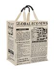 Jute Cottage Jute Bags for Lunch for Women and Men Jute Tiffin Bags Newspaper Print White | Size 15 x 13 x 8 inches (White-1)