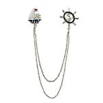 FURE Ship Anchor Wheel Double Chain Brooch for Men