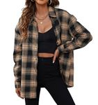 Oyamiki Womens Flannel Plaid Shirts Long Sleeve Button Down Shackets Work Fall Clothing Beige