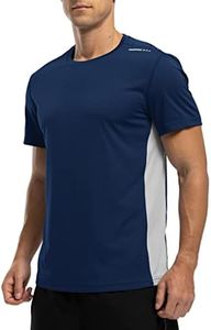 BASUDAM Men's Short Sleeve Shirts Quick Dry Cool UPF 50+ Lightweight Athletic T-Shirts, Dark Blue, Large