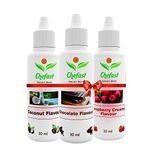 Chefast Pack of 3 Baking Essence Flavour of Creamy Raspberry, Chocolate, Coconut For Cake, Ice-Cream, Milkshakes- 30ML ( Use 2-3 Drops Essence for 250 Grm Cake) This is Flavour only, Not a Color