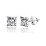 HIGHSPARK 925 Silver Solitaire Screwback Stud Earrings | 92.5 Sterling Silver & Square Princess Cut Brilliant Zirconia Tops for Men & Women - 5mm