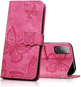 CXTCASE Case for Samsung Galaxy S20 FE, Shockproof PU Leather Magnetic Flip Case Wallet Cover with Card Slots and Stand Feature, Phone Case for Samsung Galaxy S20 FE, Rose Red