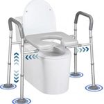 Height Adjustable Commode Raiser with Handle – Toilet Safety Rail & Commode Chair with Vacuum Rubber Grip & Soft Cushioned Seat