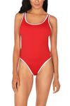 Nautica Women's Standard One Piece Swimsuit Binding Mio Tummy Control Quick Dry Removable Cup Adjustable Strap Bathing Suit, Red, XL