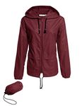 Avoogue Rain Jackets Women Lightweight Waterproof Raincoat Packable Outdoor Hooded Windbreaker (Wine Red XXL)