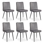 TUKAILAi Velvet Dining Chairs Set of 6 Grey Upholstered Kitchen Chairs with Backrest and Metal Legs,Armless Leisure Reception Chairs for Home Lounge Living Room Bedroom