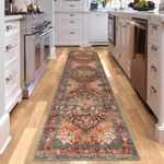 Yamaziot Washable Runner Rug, 2x8 Non-Slip Boho Vintage Hallway Rug Runner with Rubber Backing, Stain Resistant & Low Pile Faux Wool Distressed Carpet Runner for Bedroom, Kitchen, Laundry, Entrance