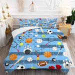 FUYEUN American Flag Comforter Sets Queen Size Bedding Set for Boys Teen Men Blue Plaid Sport Soccer Basketball Bedroom Dorm Quilt 1 Comforter + 2 Pillow Cases