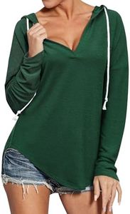 Ezcosplay Women Deep V Neck Solid Pullover Hoodies Casual Lightweight Drawstring Loose Hooded Sweatshirt