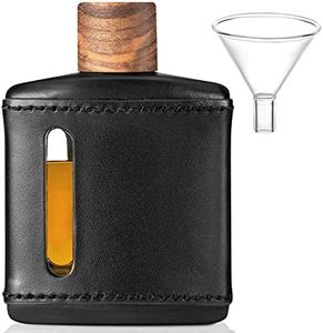 Garybank Handmade Genuine Leather Hip Flasks for Liquor for Men, Glass Whiskey Flask with Funnel & Wood Lids Leakproof for Hennessy Liquor & Spirits, Premium Flask Set Gifts Idea for Men(Black, 100ml)