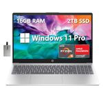 HP 15.6" Full HD Laptop, AMD Ryzen 5 7520U, 16GB DDR5 RAM, 2TB SSD, AMD Radeon Graphics, HD Camera, Wi-Fi 6, Win 11 Pro, Silver, 32GB Hotface USB Card