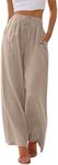 LILLUSORY Linen Wide Leg Pants Womens Palazzo Flowy Beach Vacation 2025 Summer Spring Outfits Clothes Trendy Casual Drawstring High Waisted Bohemian Cute Lightweight Trousers Pants with Pockets