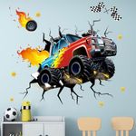 Amimagen Racing Cars Wall Stickers - Truck Vehicles Boys Bedroom Wall Decals - Baby Nursery Kids Room Daycare Wall Decor